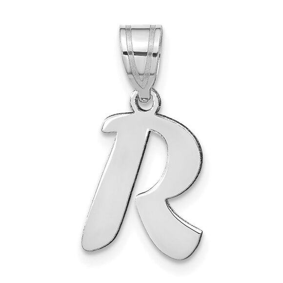 Kazi Luxury 14k White Gold Polished Script Letter R Initial Pendant - Picture 1 of 4